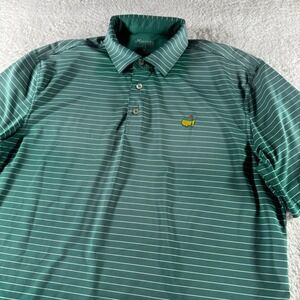 Masters Tech Athletic Golf Polo Shirt Green Stripe Medium Men's Collar Button